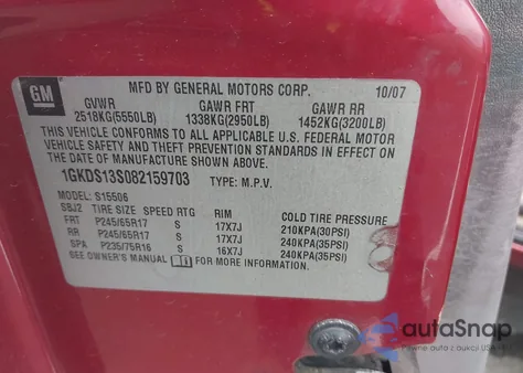 2008 GMC Envoy Sle from USA, damaged, VIN 1GKDS13S082159703